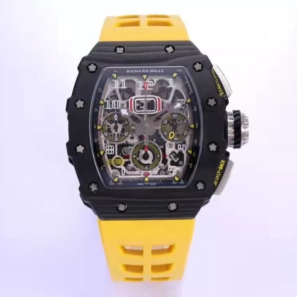RM 11-03 Skeleton Dial Black Bezel Yellow Rubber Strap KV 7750