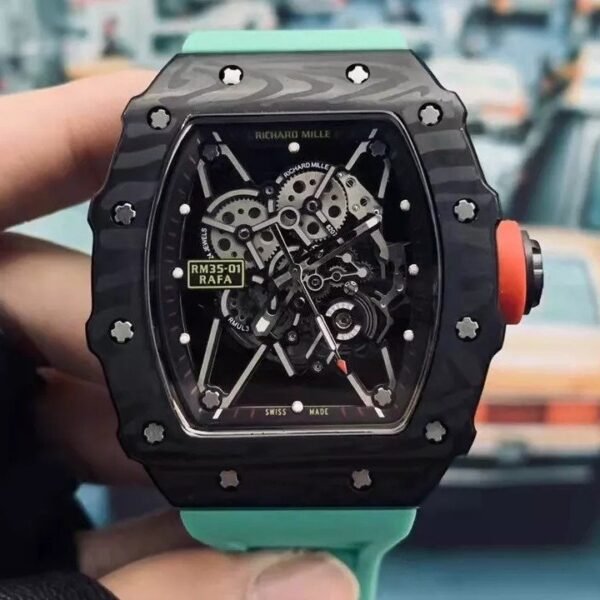 RM 35-01 Black Bezel Red Markers Green Rubber Strap RUML3