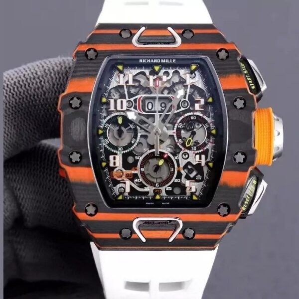 RM 11-03 Skeleton Dial Black&Orange Bezel White/Black/Orange Rubber Strap KV 7750