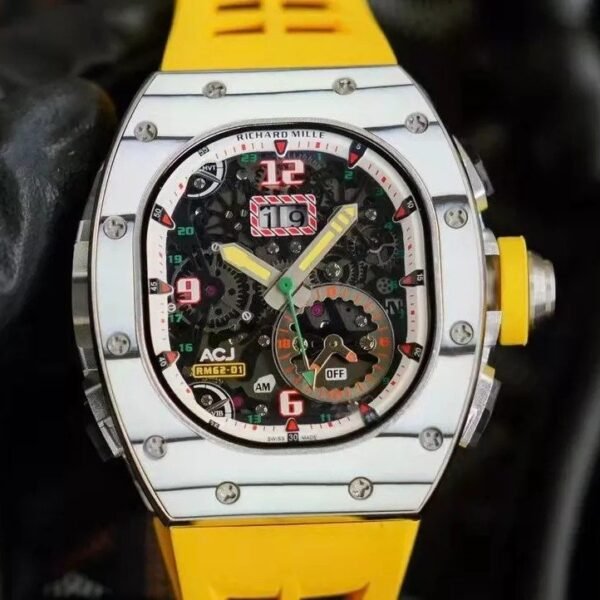 RM 62-01 Tourbillon Vibrating Alarm ACJ White Bezel Yellow Rubber Strap RM62-01