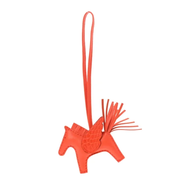 H Milo Lambskin Matte Alligator Touch Grigri Rodeo Pegase Horse Bag Charm PM Orange Poppy Capucine