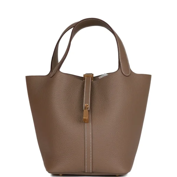 H Picotin Lock 22 Etoupe Clemence Gold Hardware