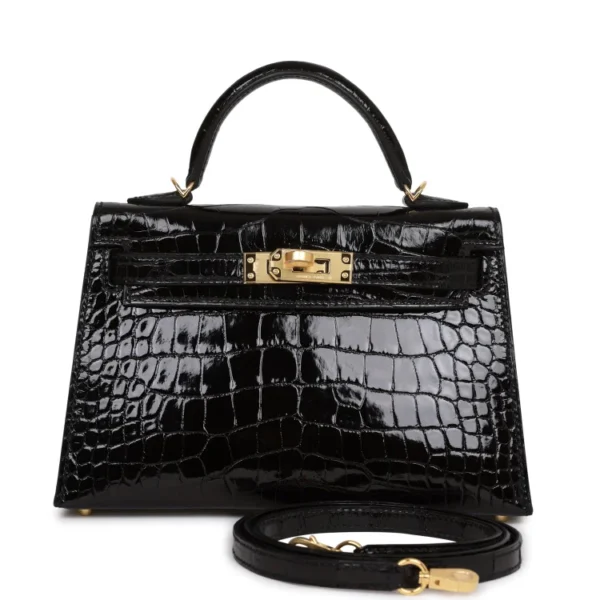 H Kelly Sellier 20 Black Shiny Alligator Gold Hardware