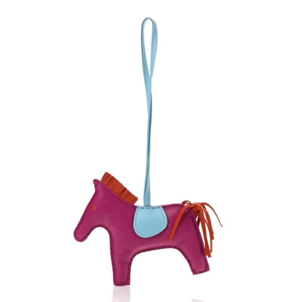 H Milo Lambskin Grigri Rodeo Horse Bag Charm MM Rose Pourpre Cornaline Celeste