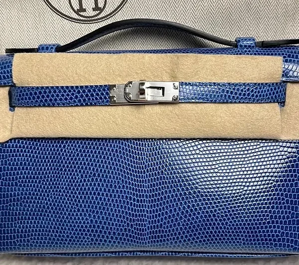 H Kelly Pochette Bleu Saphir Lizard Palladium Hardware - DP for HR