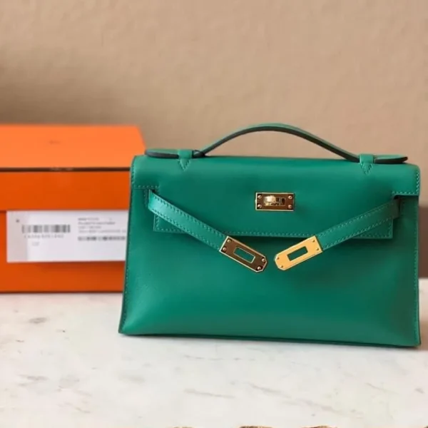 H Kelly Pochette Vert Vertigo Swift Gold Hardware