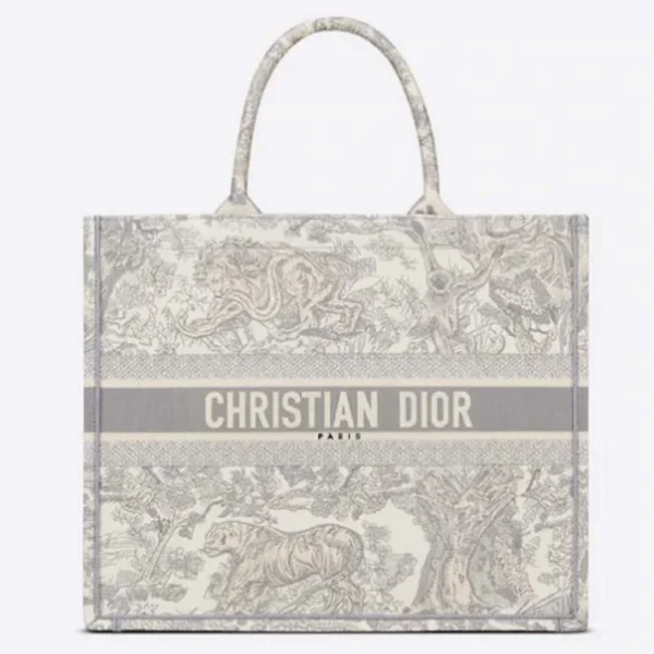 CD Unisex CD Large CD Book Tote Gray Toile De Jouy Embroidery
