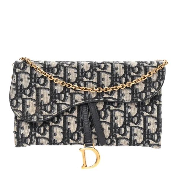 CHRISTIAN D Oblique Saddle Chain Long Wallet Blue